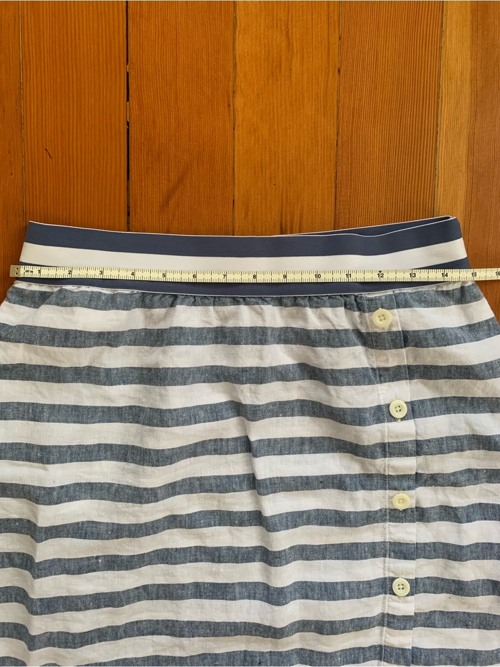 100% Linen Striped Blue & White Long Skirt with Button Front - Picture 4 of 8